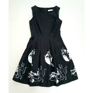 Black Friday Halloween Fit N Flare Dress Cat Witches Blk Cotton Sz 8 S/M